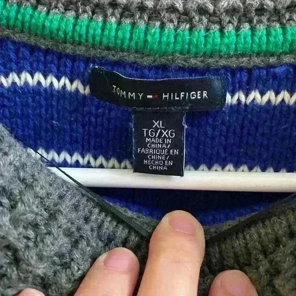 Tommy Hilfiger Short Sleeve Sweater Womens Size XL Blue Gray Striped Colorful - Picture 7 of 9